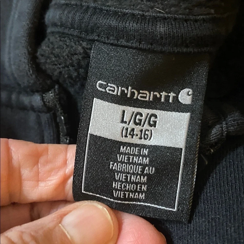 Carhartt Black Zip Up Hoodie With Logo on Sleeve Size L  14-16 Kids